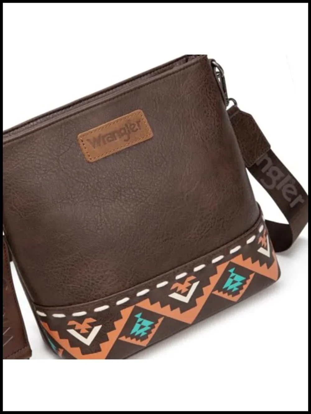 Vegan Leather Crossbody Purse with Aztec Pattern and Reinforced Feet